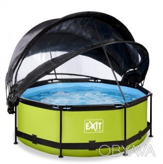 Басейн з куполом EXIT і тентом лайм 244 х 76 см компактний каркасний басейн круг. . фото 1