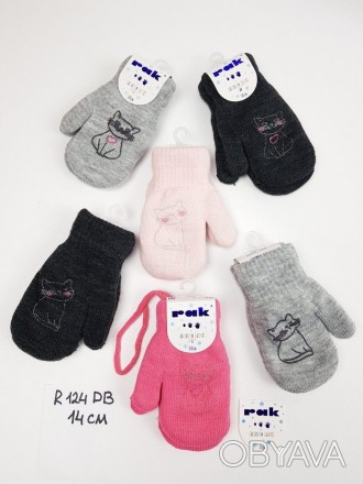 Дитячі польські утеплені рукавиці для дівчат р. 14 см (4-6 р) (6 шт. набір)
	Роз. . фото 1