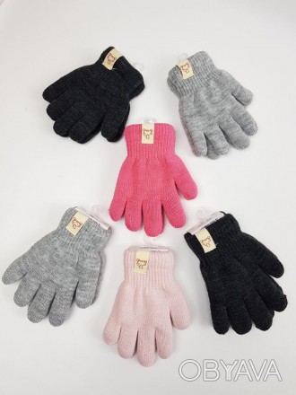 Дитячі польські утеплені рукавиці для дівчат р. 15 см (4-6 р) (6 шт. набір)
	Роз. . фото 1