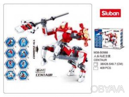Конструктор SLUBAN M38-B0988 (16шт) робот, 8в1, 409дет, в кор-ке, 38-28,5-7см. . фото 1