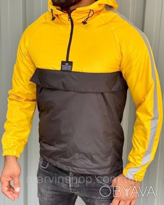 
Куртка Анорак мужской жёлтый весна-осень белый с капюшоном однотонный Stripe 
М. . фото 1