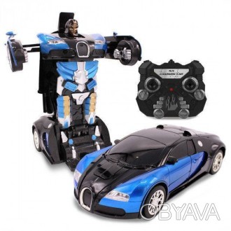 Машинка радіокерована трансформер Car Robot Bugatti Size12 СИНЯ |Робот-трансформ. . фото 1
