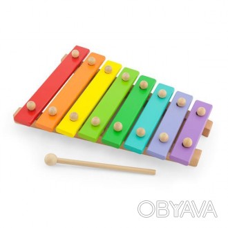 Дерев'яний ксилофон з яскравими різнобарвними пластинами розважить маленького му. . фото 1