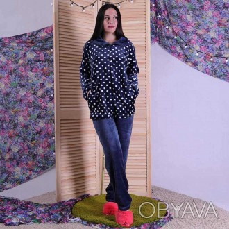 Красивая женская махровая пижама, полотно махра (вельсофт 3D), штаны без манжета. . фото 1