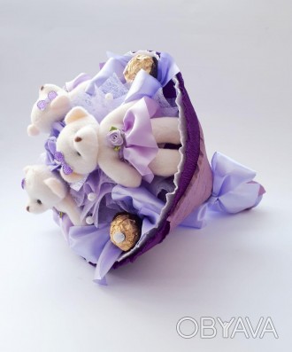 букет з цукерок Ferrero rocher і плюшевих іграшки - дві мрії в одному букеті з ц. . фото 1