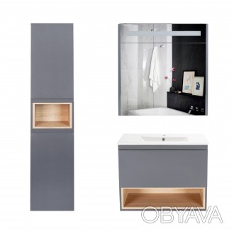 Комплект мебели для ванной Qtap Robin тумба с раковиной + зеркальный шкаф + пена. . фото 1