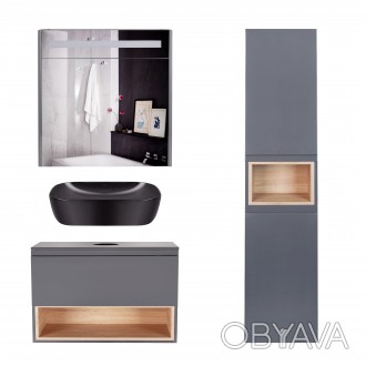 Комплект мебели для ванной Qtap Robin тумба + раковина + зеркальный шкаф + пенал. . фото 1