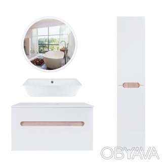 Комплект мебели для ванной Qtap Virgo тумба + раковина + зеркало + пенал QT044VI