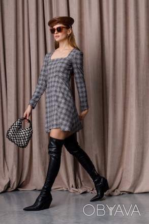 Женское платье Stimma Бенна. Это стильное, теплое, короткое платье в клетку, с к. . фото 1