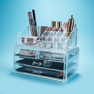 Акриловый прозрачный органайзер для косметики и украшений Cosmetic Organizer с з. . фото 6