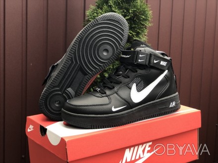 Кроссовки мужские зимние черные кожа Nike Air Force 1
