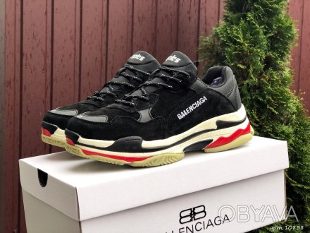 Кроссовки мужские зимние черные замша Balenciaga Triple S
