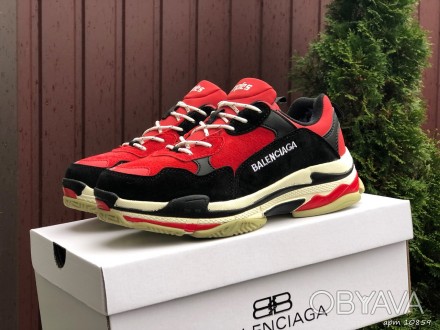 Кроссовки мужские зимние красные замша Balenciaga Triple S