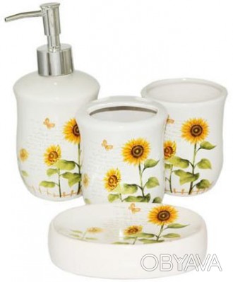 
Керамічний набір "Соняшники" для ванної кімнати. Колір - білий, з малюнком квіт. . фото 1