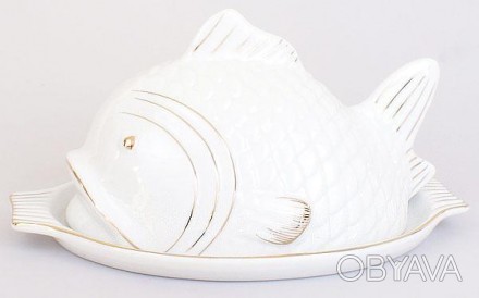 
Паштетниця "Риба" виготовлена з фарфору. Овальна тарілка-основа Ø22,5см, кришка. . фото 1