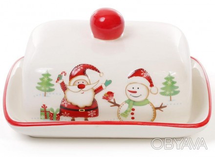 
Маслянка керамічна з серії "Веселий Санта" - яскравий і веселий новорічний посу. . фото 1