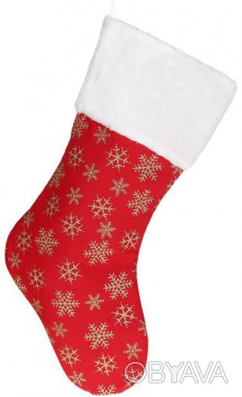 
Носок для подарунків "Сніжинки" червоний з золотом. Матеріал - тканина. Довжина. . фото 1