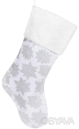 
Носок для подарунків "Різдвяники" білий зі сріблом. Матеріал - тканина. Довжина. . фото 1