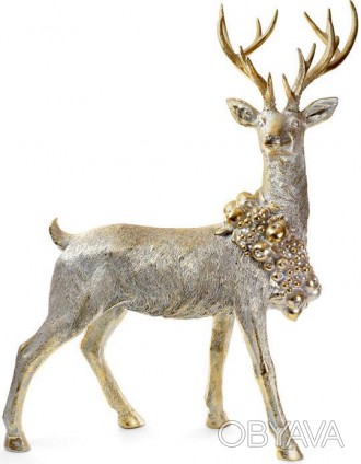 
Фігура для новорічного декору "Золотий олень з вінком" - ефектний новорічний і . . фото 1