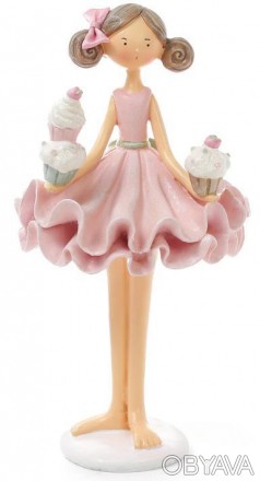 
Фігурка декоративна "Дівчинка з тістечками". Виконана з полістоуна - штучного к. . фото 1
