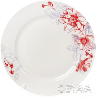 
Набір плоских обідніх тарілок "Квіти" з якісного білого фарфору з квітковим штр. . фото 1