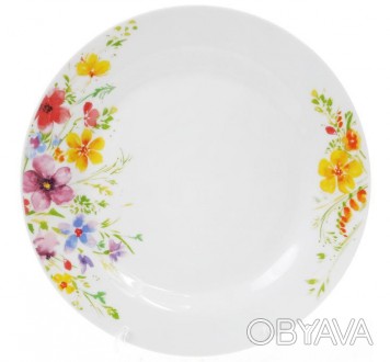 
Набір 6 плоских обідніх тарілок "Квіти аквареллю" - для красивої сервіровки свя. . фото 1