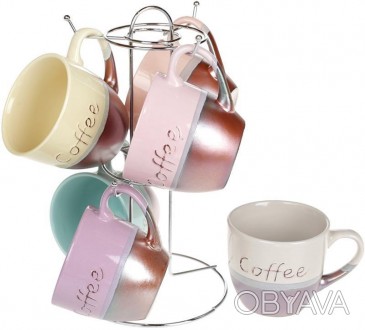 
Набір 6 керамічних кружок "Cup of coffee" 240мл. У наборі 6 кольорів: персикови. . фото 1