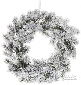 
Декоративний вінок "Сніжний" зі штучної хвої (поліетилен) з декором - сніг. Роз. . фото 1