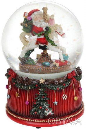 
Декоративна водяна куля "Санта на каруселі" з заводним механізмом і музикою. Ма. . фото 1