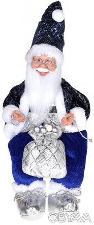 
Декоративна фігура "Санта з мішком" синій, сидячий. Матеріал - тканина, пластик. . фото 1