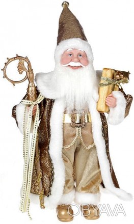 
Декоративна фігура "Санта з посохом" золотистий. Матеріал - тканина, пластик. В. . фото 1