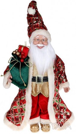 
Декоративна фігура "Санта з мішком" червоний зі смарагдом. Матеріал - тканина, . . фото 1
