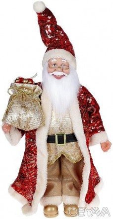 
Декоративна фігура "Санта з мішком" червоний з золотом. Матеріал - тканина, пла. . фото 1