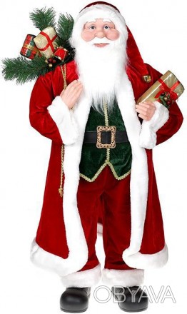 
Декоративна фігура "Санта з подарунками" червоний з золотом. Матеріал - тканина. . фото 1