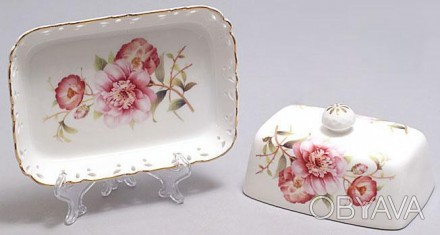 
Маслянка "Букет троянд" з кришкою. Оригінальний дизайн фарфорової маслянки з об. . фото 1