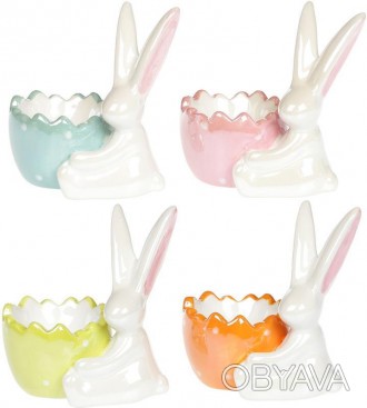 
Набір 4 підставки для яйця "Розумний кролик", декоровані фігуркою кролика. Виго. . фото 1