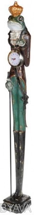 
Фігура декоративна з годинником «Жаба Король», зелений з золотом. Полістоун - ш. . фото 1