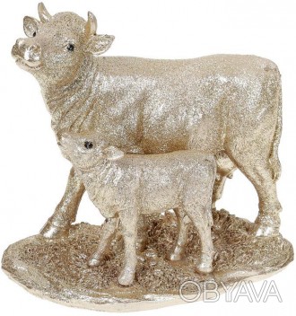 
Декоративна композиція «Корова з телям». Матеріал - полістоун (штучний камінь).. . фото 1