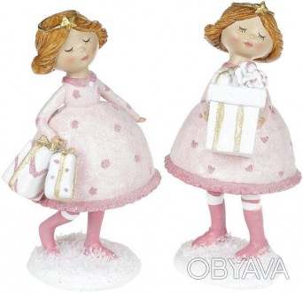 
Набір 2 статуетки-підвіски "Дівчатко з Подарунками", рожевий. Матеріал - поліст. . фото 1