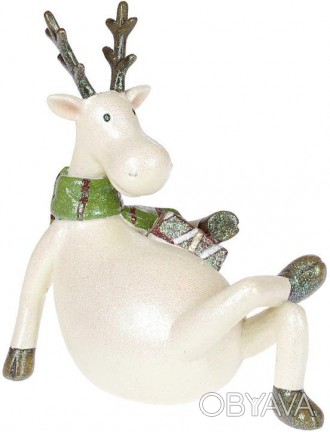 
Декоративна статуетка "Лось в зеленому шарфику". Матеріал - полістоун (штучний . . фото 1