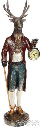 
Декоративна фігура з годинником "Олень з тростиною". Матеріал - полістоун (штуч. . фото 1