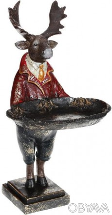 
Декоративна статуетка "Лось з підносом". Матеріал - полістоун (штучний камінь) . . фото 1