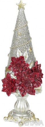 
Декоративна статуетка "Ялинка у квітках". Матеріал - полістоун (штучний камінь). . фото 1