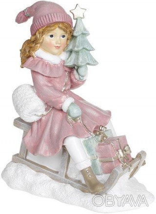 
Декоративна статуетка "Дівчинка з ялинкою на санках". Матеріал - полістоун (шту. . фото 1