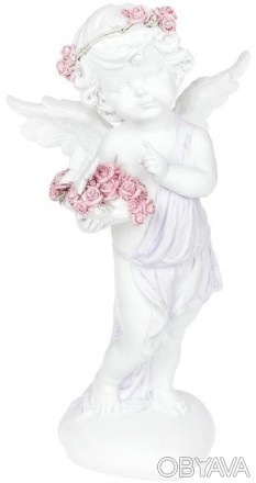 
Статуетка декоративна "Ангел у вінку з троянд". Виготовлена з полістоуна - штуч. . фото 1