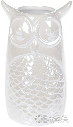 
Керамічна ваза "Сова" - перлинного білого кольору. Настільна ваза. Створює свят. . фото 1