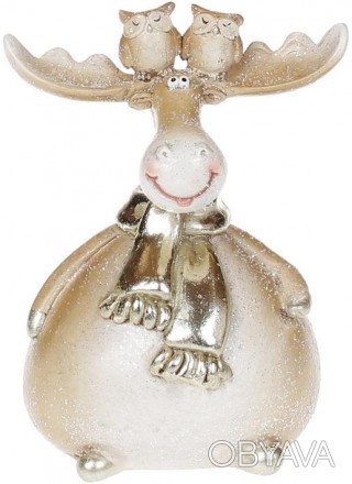 
Фігурка декоративна "Лось з совушками", шампань. полістоун (штучний камінь).Раз. . фото 1