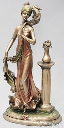 
Статуетка декоративна "Дівчина з пером". полістоун - штучний камінь. Бронзове н. . фото 1