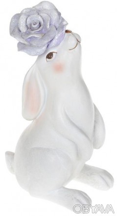 
Статуетка декоративна "Кролик з сірою Квіткою". Матеріал - полістоун (штучний к. . фото 1