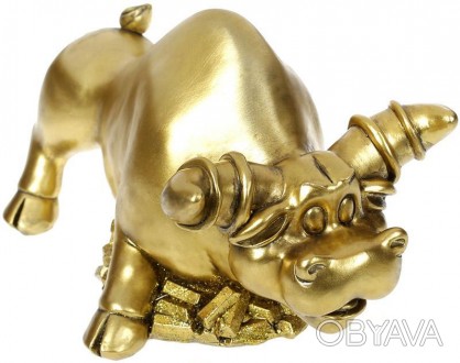 
Скарбничка декоративна "Золотий Бик". Матеріал - полістоун (штучний камінь). Ро. . фото 1